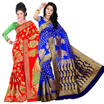 

Weavedeal Embellished Kanjivaram Silk Cotton Blend Saree(Pack of 2, Multicolor)