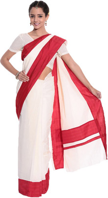 Darps Self Design Balarampuram Cotton Saree(Multicolor), Cream