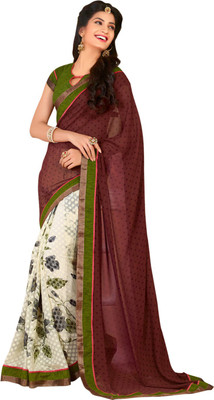 

Saara Printed Fashion Georgette Saree(White, Brown)
