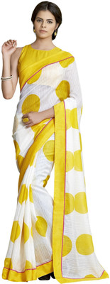 

JTInternational Printed Bollywood Art Silk Saree(White, Yellow)