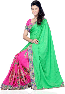 

JTInternational Self Design Fashion Jacquard, Georgette Saree(Green)