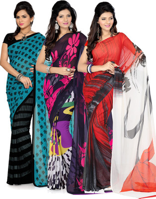 

Ishin Printed Fashion Georgette Saree(Pack of 3, Multicolor)