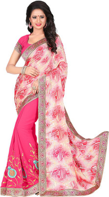 

Saara Floral Print Fashion Georgette Saree(Pink), Pink and cream