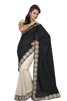 

Ishin Embellished Fashion Modal Saree(Black), Black;white