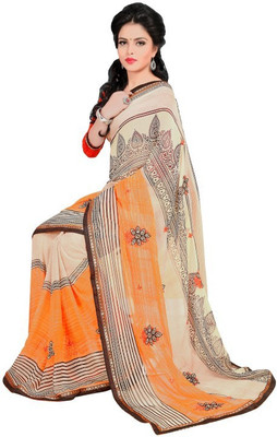 

Lovely Look Printed Daily Wear Georgette Saree(Orange, Beige)