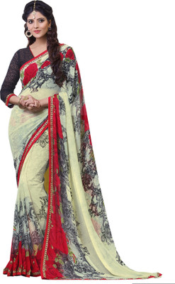 

Parisha Printed Fashion Georgette Saree(Beige, Red)