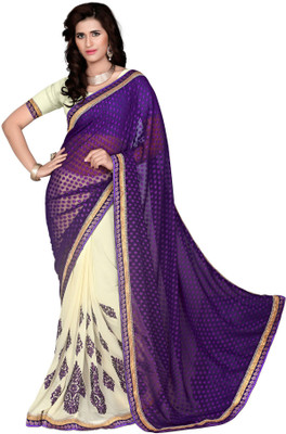 

Jiya Self Design, Embroidered, Embellished Fashion Jacquard, Chiffon Saree(Purple, Beige), Beige;purple