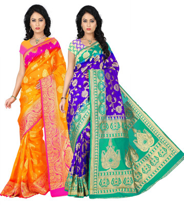 

Weavedeal Embellished Kanjivaram Silk Cotton Blend Saree(Pack of 2, Multicolor)