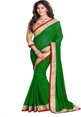 

Sourbh Sarees Solid Fashion Georgette Saree(Green)