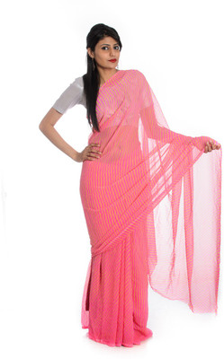 

Aaradhya Fashion Printed Leheria Handloom Georgette Saree(Pink)