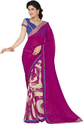 

Manthan Printed Daily Wear Georgette Saree(Pink, White), Dark pink & cream