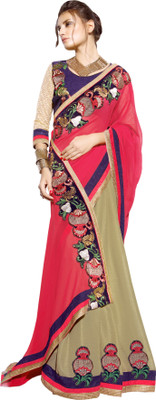 

Khushali Self Design, Embroidered, Embellished Fashion Georgette, Chiffon Saree(Pink, Beige, Purple), Beige;pink;purple