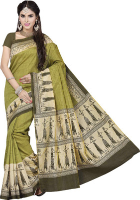 Rani Saahiba Printed Fashion Art Silk Saree(Green)