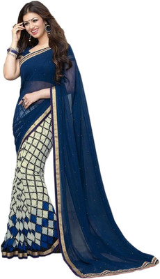 Welcome Fashion Printed Bollywood Chiffon Saree(Blue) available at flipkart for Rs.675