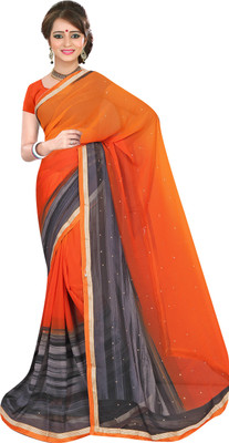 

Khushali Self Design, Printed Fashion Georgette Saree(Orange, Grey), Grey;orange