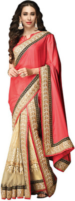 

Desi Butik Embroidered Fashion Chiffon, Net Saree(Pink, Beige), Pink and beige