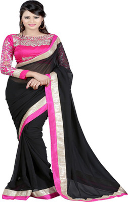 

Ansu Fashion Solid Bollywood Art Silk Saree(Black)
