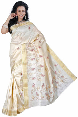 

Roopkala Silks Embroidered Fashion Dupion Silk Saree(Beige), Cream