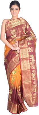 

RLBFashion Self Design Tant Handloom Tussar Silk, Cotton Saree(Mustard, Maroon), Maroon;mustard