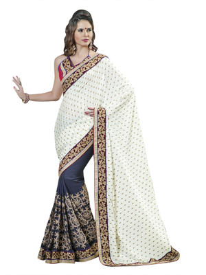 

JTInternational Self Design Bollywood Jacquard Saree(Blue, White)