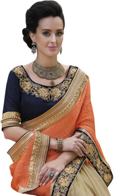 

Desi Butik Embroidered Fashion Chiffon, Georgette Saree(Orange, Beige), Orange and beige