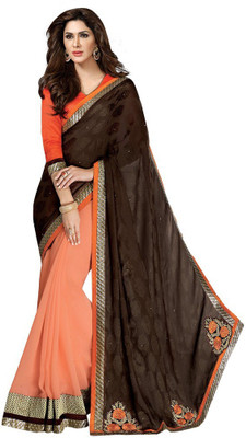 

Desi Butik Embroidered Fashion Georgette Saree(Orange, Brown), Salmon and brown