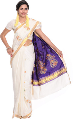

Darps Self Design Balarampuram Cotton Saree(Multicolor), Cream