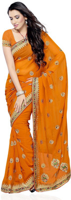 

JTInternational Self Design Fashion Georgette Saree(Multicolor), Rust