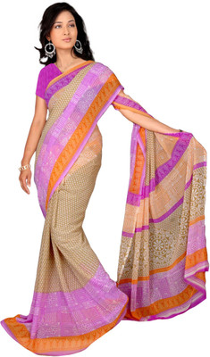 Jiya Self Design, Printed Fashion Chiffon Saree(Purple, Pink, Multicolor), Multicolor;pink;purple
