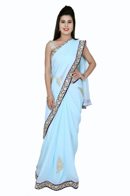 

Ellegent Plain Fashion Pure Chiffon Saree(Light Blue)