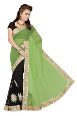 

Ishin Embellished Fashion Georgette Saree(Black), Black & pista green