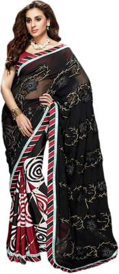 

Vishal Solid Fashion Georgette Saree(Multicolor), Black