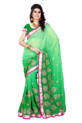 

Diva Fashion-Surat Embroidered Bollywood Handloom Georgette Saree(Green)