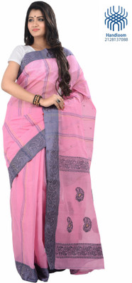 

Tantuja Striped Tangail Handloom Cotton Saree(Pink)