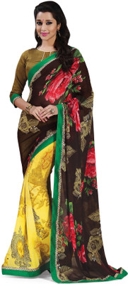 

Indianbeauty Self Design, Printed Bollywood Pure Georgette Saree(Brown, Yellow)