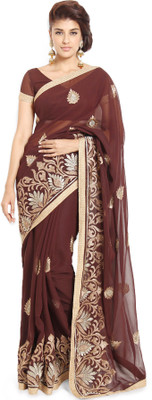 

Soch Embroidered Fashion Chiffon Saree(Brown)