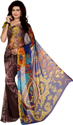 

LaazreeFashion Floral Print Bollywood Georgette Saree(Brown, Blue), Blue;brown