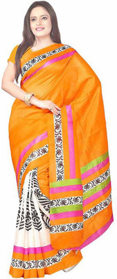 

Dancing Girl Printed Bollywood Art Silk Saree(Orange)