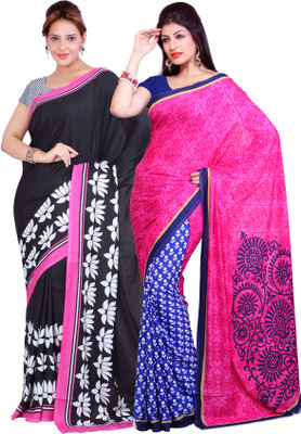 

Ishin Solid Fashion Crepe Saree(Pack of 2, Multicolor)