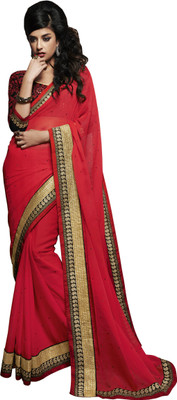

Khoobee Self Design, Embroidered, Embellished Fashion Georgette Saree(Multicolor), Black;red