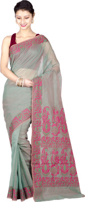 

Chandrakala Woven Banarasi Cotton Saree(Green, Pink)