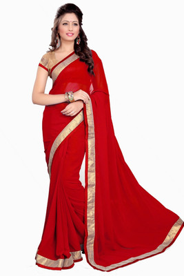 Helixenterprise Self Design Bollywood Handloom Georgette Saree(Red)