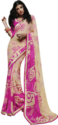 

Khoobee Self Design, Printed Fashion Georgette Saree(Pink, Beige), Beige;pink