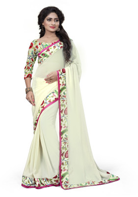 SHREE OM VALLABH Self Design Banarasi Georgette Saree(White)