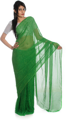 

Aaradhya Fashion Printed Leheria Handloom Georgette Saree(Green)