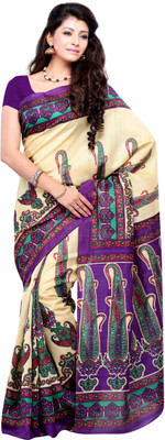 

JTInternational Printed Fashion Art Silk Saree(Beige, Purple), Multicolor