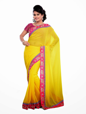 

Dancing Girl Embroidered Bollywood Georgette Saree(Yellow)