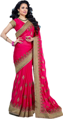 

M.S.Retail Embroidered Fashion Handloom Satin Saree(Pink)