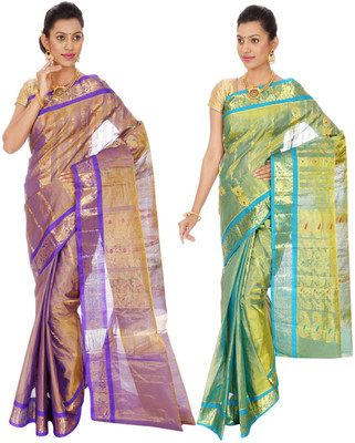 

Mahaveersilkcreations Woven Kanjivaram Pure Silk Saree(Pack of 2, Multicolor), Multi