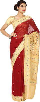 

Zain Textiles Woven Banarasi Handloom Pure Chiffon Saree(Maroon, Beige), Beige;maroon
